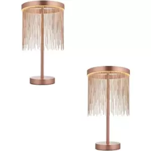 Image of 2 PACK Brushed Copper Table Lamp & Waterfall Chain Shade - Integrated LED Module