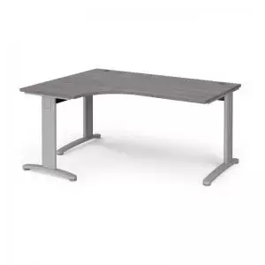 Image of TR10 deluxe left hand ergonomic desk 1600mm - silver frame and grey