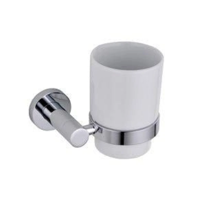Image of Nes Home Round Single Glass Tumbler And Holder Chrome Silver