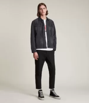 Image of AllSaints Mens Cotton Kato Cropped Slim Trousers, Black, Size: 30