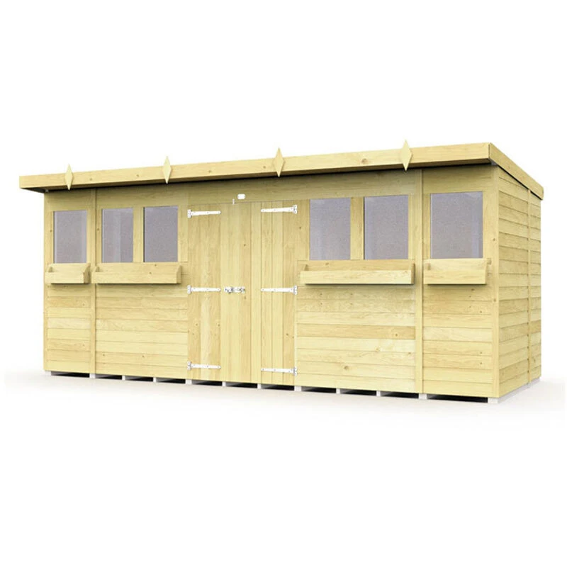 Image of Flat Pack Sheds DIY Sheds 16 x 6 Pent Summer Shed, Brown 16X6PSSFF