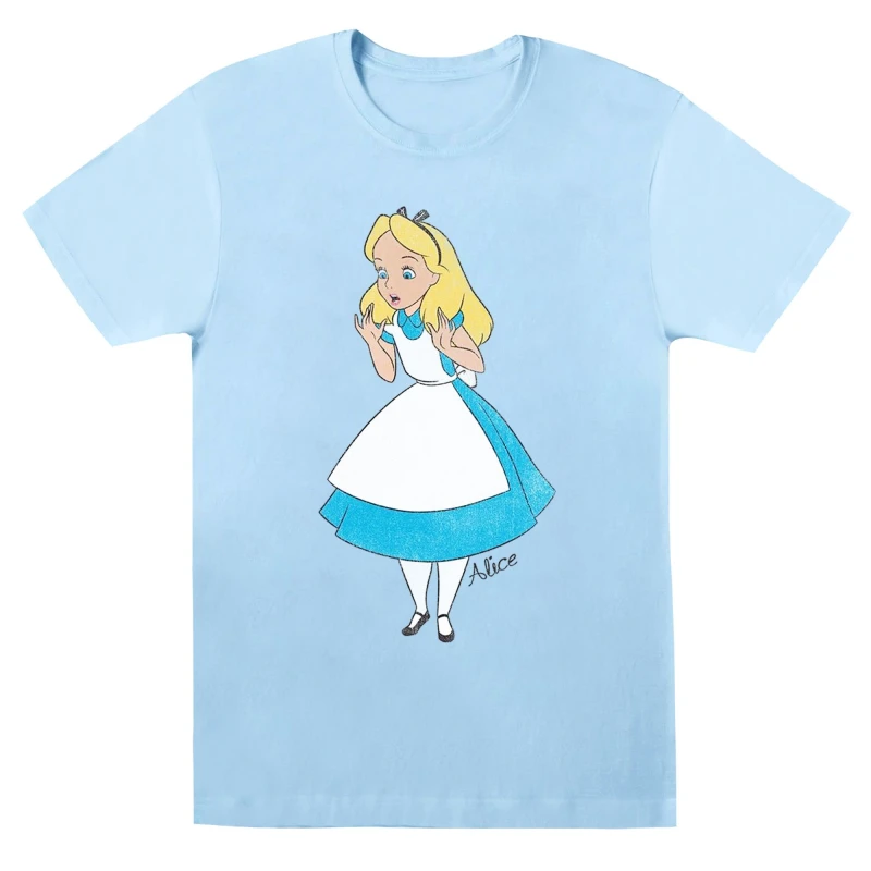 Image of Disney Men Alice In Wonderland Surprised Alice T-Shirt in Baby Blue Size: Small Baby Blue S Male 5059568302953