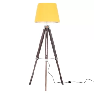 Image of Clipper Light Wood Tripod Floor Lamp with Mustard Aspen Shade