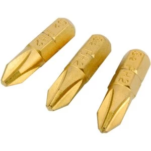 Image of Wickes Titanium Screwdriver Bit Phillips NO2 25mm Pack 3