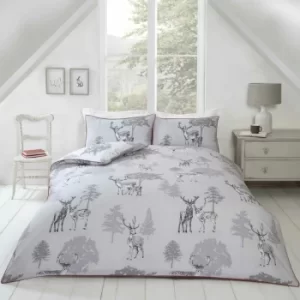 Image of Sherwood Woodland Deer Grey Single Reversible Duvet Cover Sets Piped Edge Bedding Set