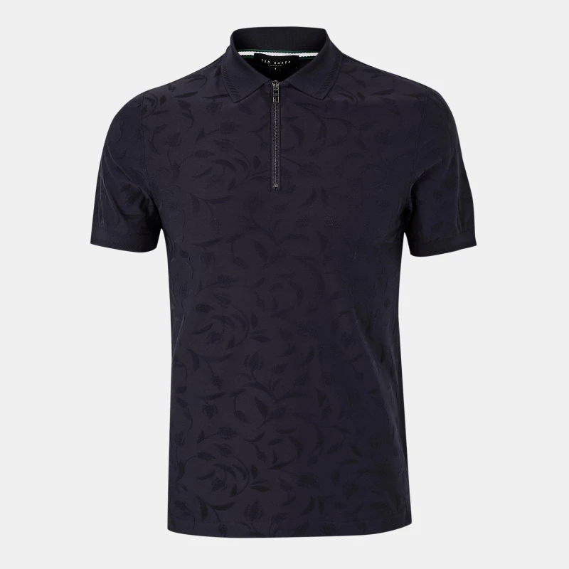 Image of Ted Baker Mens Half-Zip Short-Sleeve Polo Shirt Navy male XS (1)