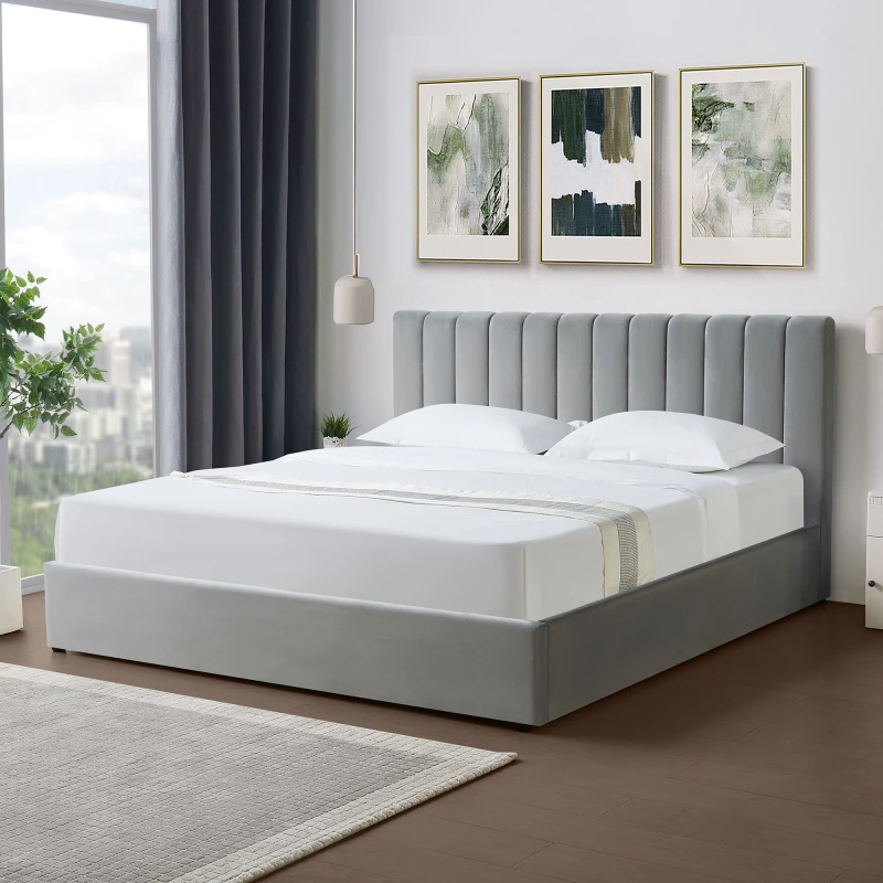 Image of Artemis Home Corwin Grey Velvet Ottoman Storage Bed Frame - 4 Sizes Available Size: Single Grey Unisex Single