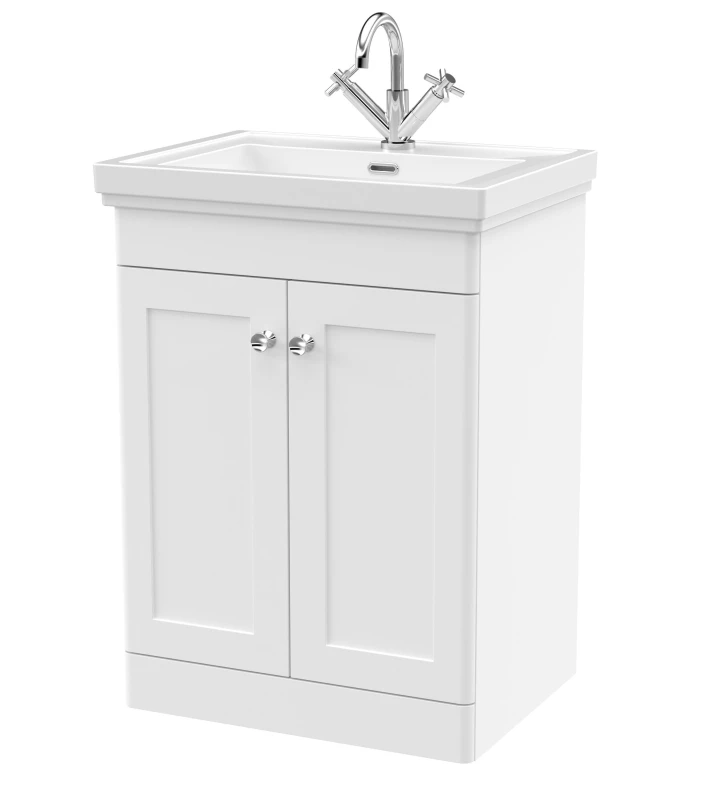 Image of Balterley Floor Standing 2 Door Vanity 1 Tap Hole Fireclay Basin White 600mm White