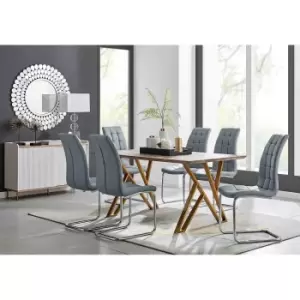 Image of Furniture Box Taranto Oak Effect Dining Table and 6 Grey Murano Chairs
