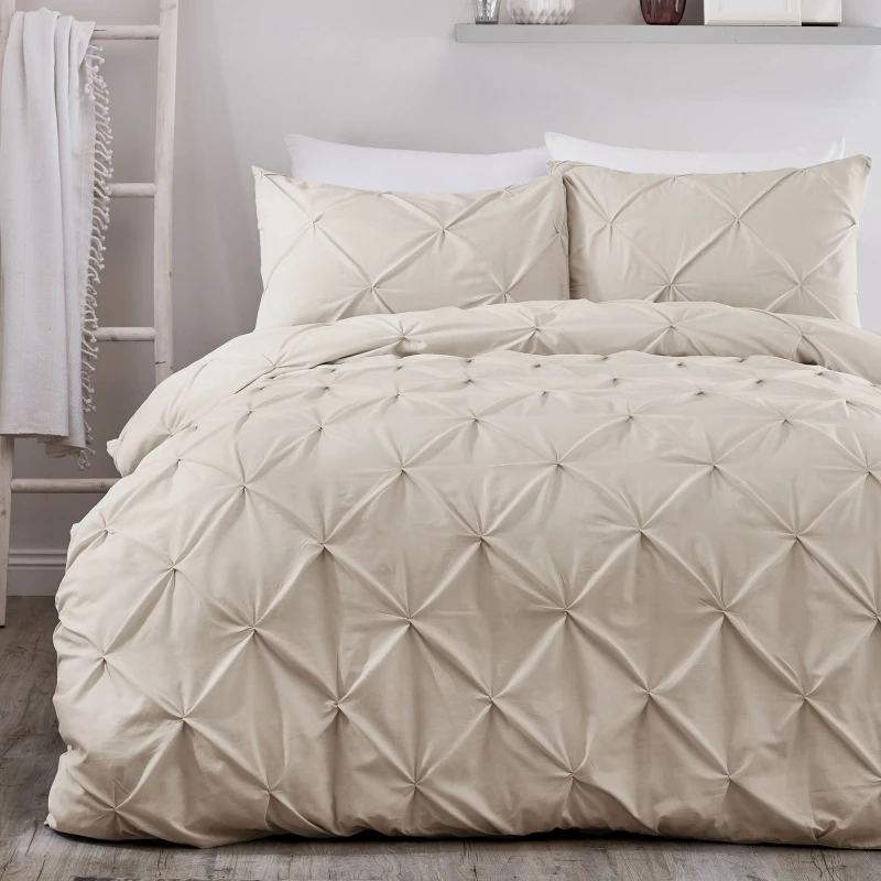 Image of Serene Lara Ruched Pintuck Duvet Cover Bedding Set Natural