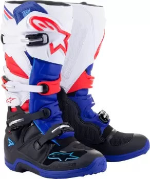 Image of Alpinestars Tech 7 Motocross Boots, black-white-blue, Size 44 45, black-white-blue, Size 44 45