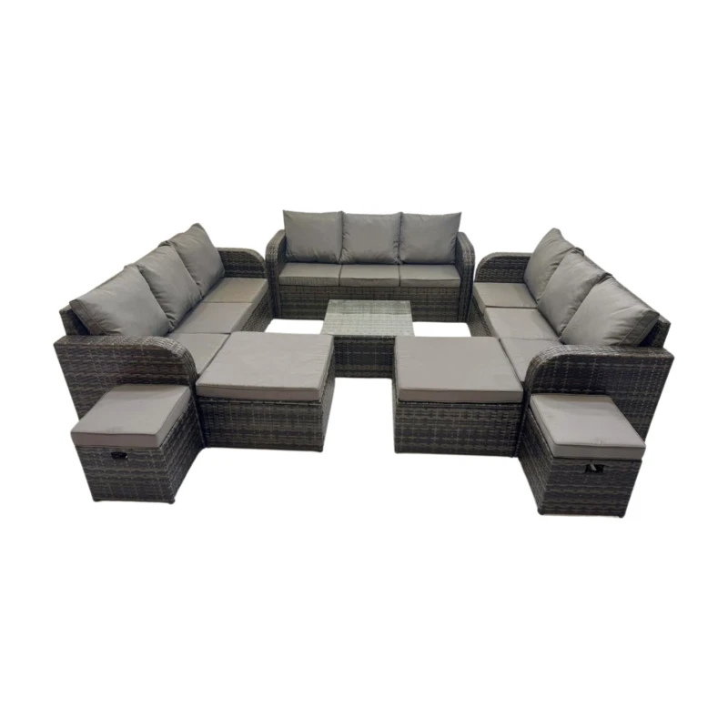 Image of Fimous Rattan Garden Outdoor Furniture Set with 4 Stools Dark Grey Mixed Dark Grey Unisex