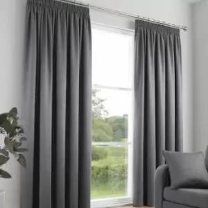 Image of Fusion Galaxy Plain Dyed Triple Woven Thermal Pencil Pleat Lined Curtains, Charcoal, 66 x 72 Inch