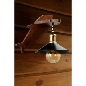 Image of Bal?k ceviz metal ba?l?kl? aplik Black Brown Wall Lamp