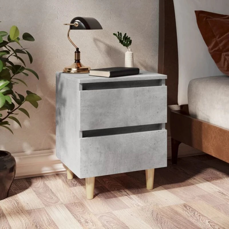 Image of VIDAXL Bed Cabinet with Solid Pinewood Legs Concrete Grey 40x35x50cm vidaXL 8720286356685