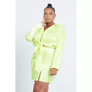 Image of I Saw It First Yellow Plus Size Satin Cropped Tie Waist Shirt - Yellow