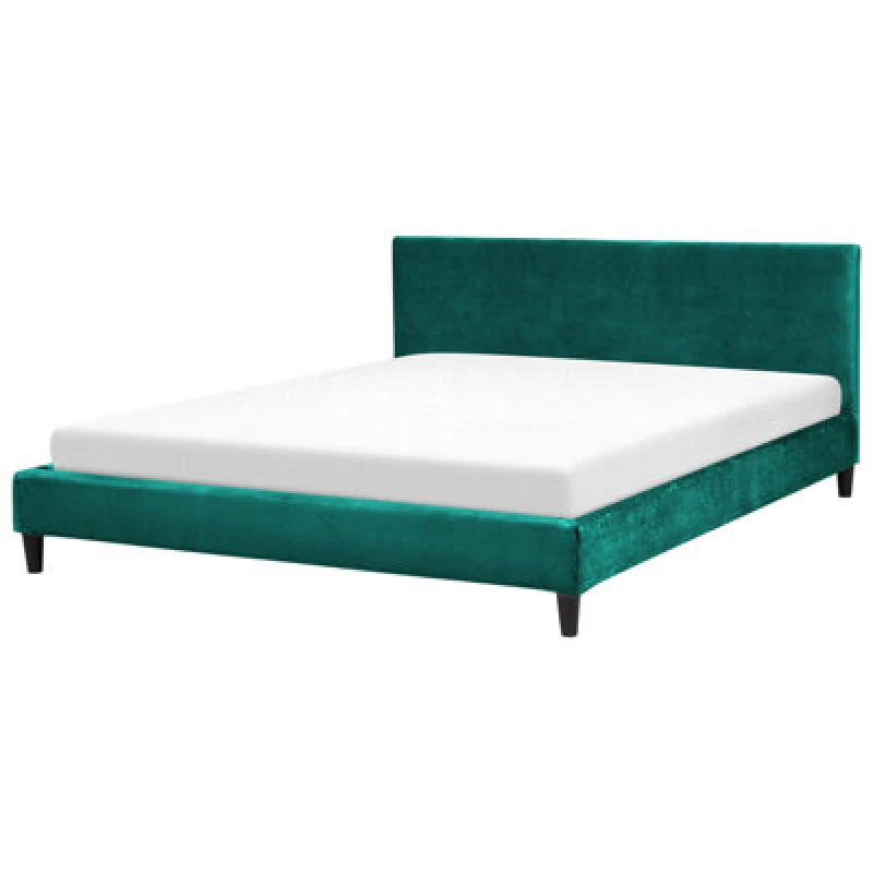 Image of Beliani Bed Velvet Fitou 180 X 200 Cm (Eu Super King) Dark Green