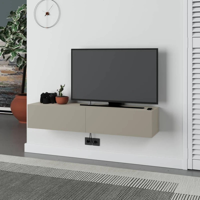 Image of Decortie Francy' Modern TV Unit with Storage TV Cabinet 135cm in Light Sand Size: 1 Pack Light Sand Unisex 1 Pack