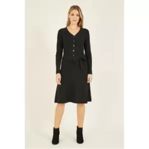 Image of Yumi Black Knitted Skater Dress - Black