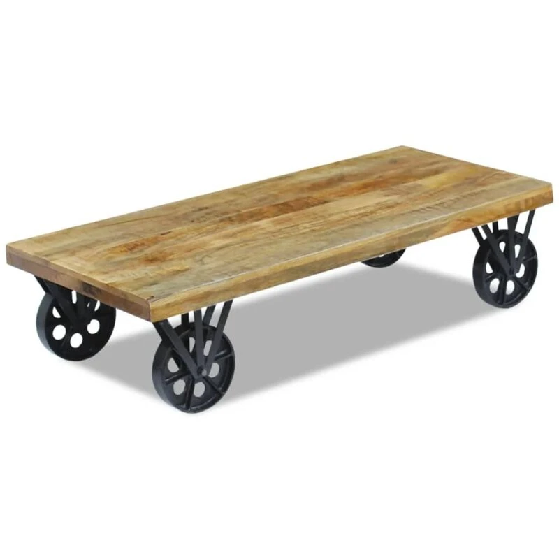 Image of vidaXL Coffee Table Desk Furniture w/ Wheels Home Decor Mango Wood 120x60x30 cm