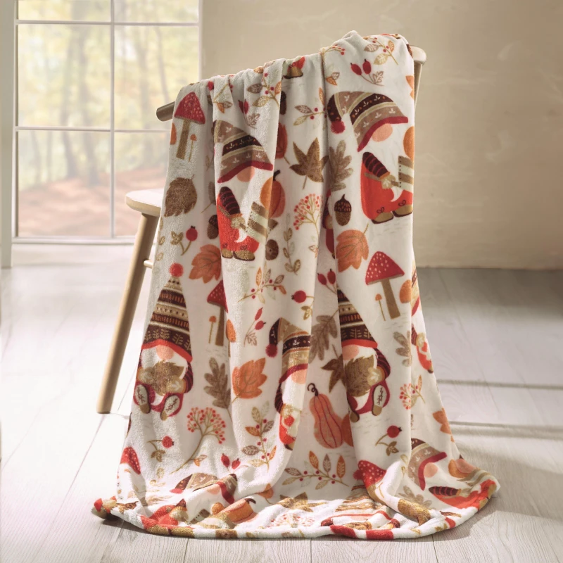 Image of Catherine Lansfield Catherine Lansfield 'Woodland Gonks' Cosy Fleece Blanket Throw in Natural Size: 130cm x 170cm Natural 130cm x 170cm Unisex 50576