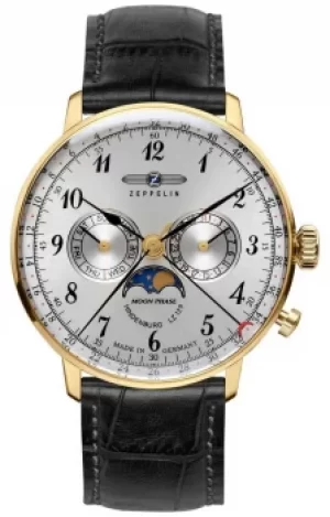 Image of Zeppelin Hindenburg Moonphase Yellow Gold Case Hesalite Watch
