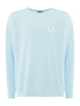 Image of Mens True Religion Logo Crew Neck Sweatshirt Light Blue