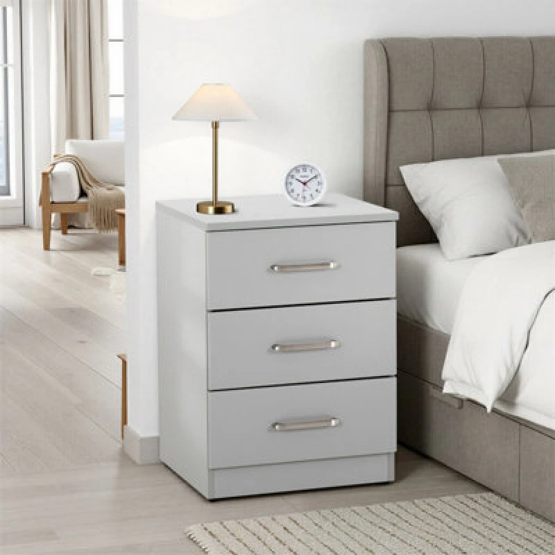 Image of Seconique Dakota 3 Drawer Bedside - Light Grey 100-103-112