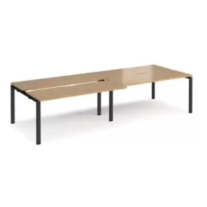 Image of Bench Desk 4 Person Rectangular Desks 3200mm With Sliding Tops Oak Tops With Black Frames 1200mm Depth Adapt