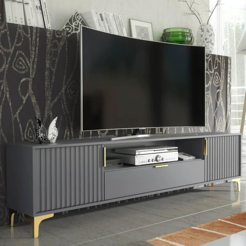Image of Creative Furniture Tide Crest TV Unit 200cm - Dark Grey & Gold Dark Grey Unisex