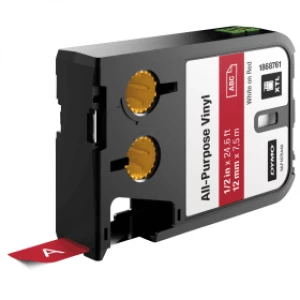 Image of Dymo 1868761 White on Red Label Tape 12mm x 7.5m