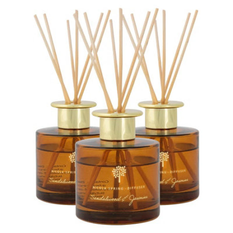 Image of Nicola Spring Reed Diffusers - 200ml - Sandalwood & Jasmine - Pack Of 3 - Sweet Creamy Fragrance With 8 Reeds Each Long Lasting