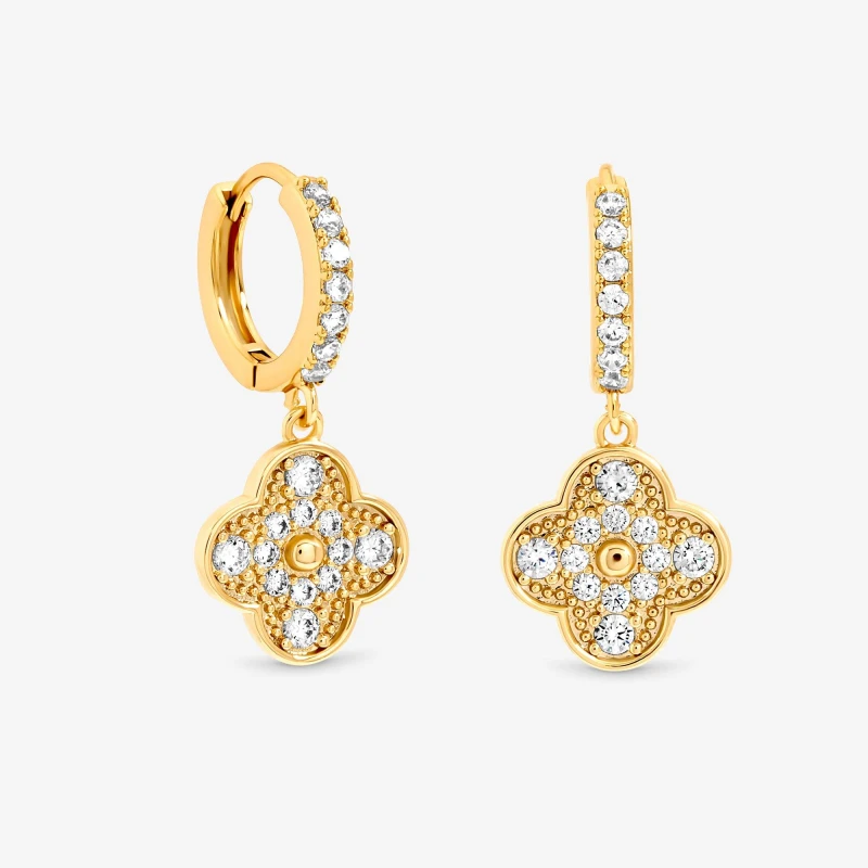 Image of Jon Richard Gold Plated Pave Clover Earrings Huggie Earrings One Size Gold 38662210000