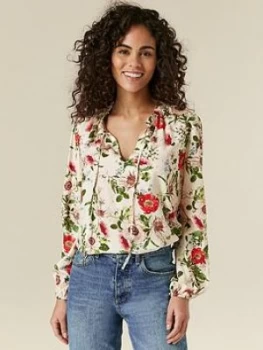 Image of Wallis Gold Flecked Poppy Print Blouse - Ivory, Size 8, Women