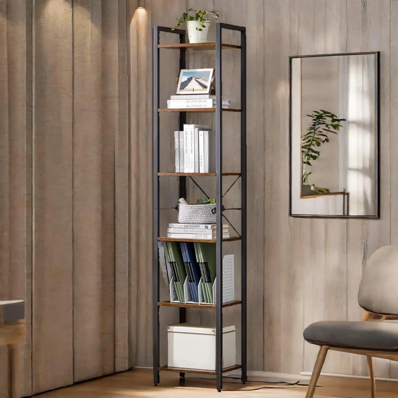 Image of Rafaelo Mobilia 187.5CM Tall Bookcase Industrial Rustic Brown Free-Standing Brown Unisex
