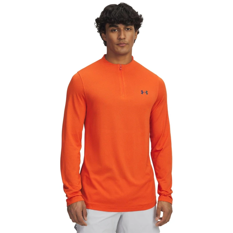 Image of Under Armour Mens Rush Long-Sleeve Performance Gym Top Orange Base male M