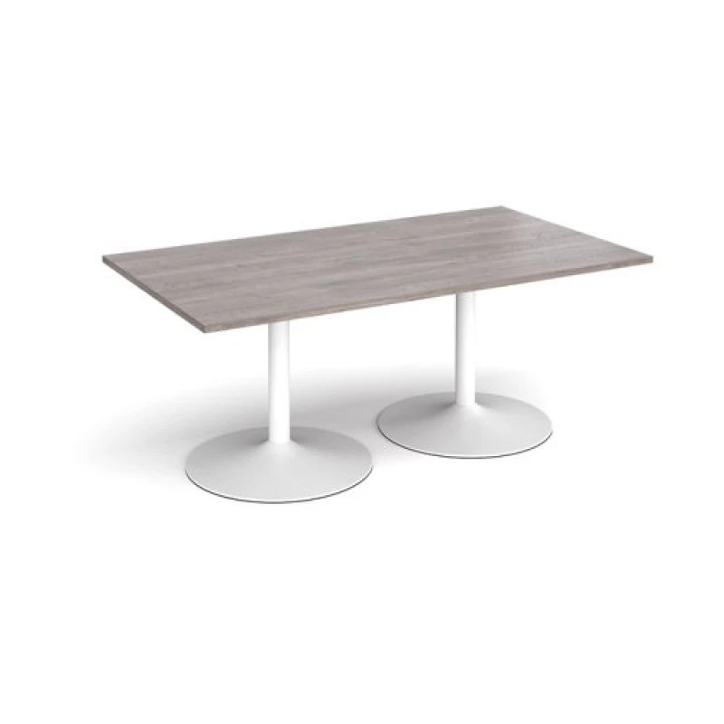 Image of Trumpet Base Rectangular Office Boardroom Table - Grey Oak - White Base - W1800mm