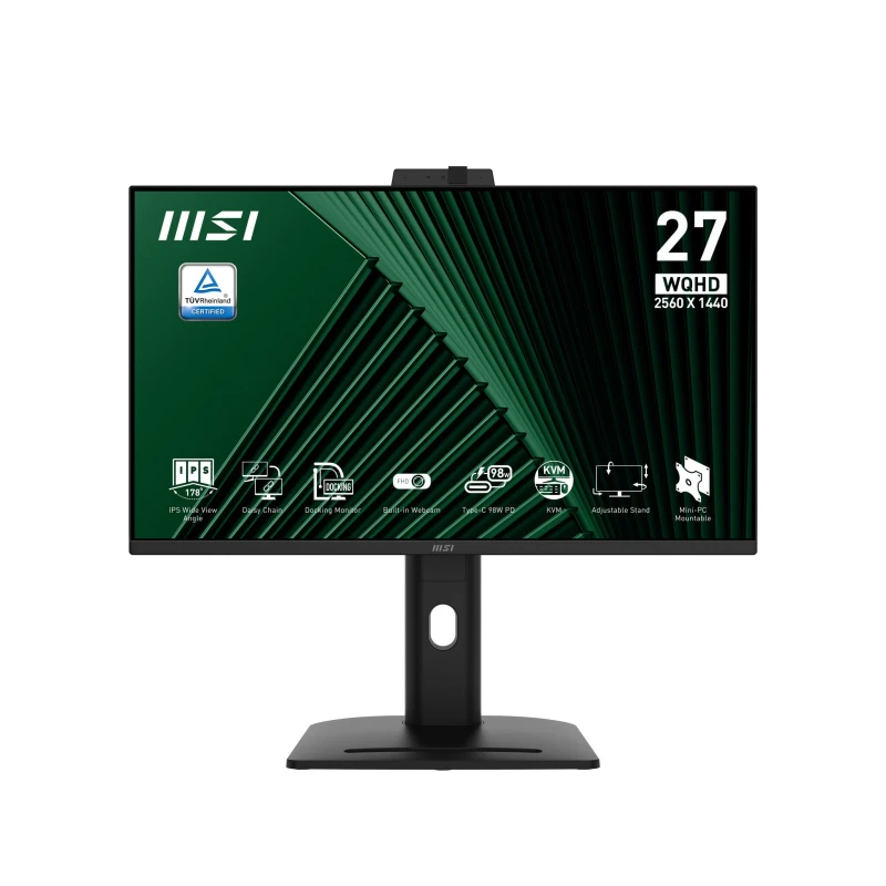Image of MSI Pro MP275QPDG 27" Monitor, QHD (2560 x 1440), 100Hz, IPS, 1ms, 2x HDMI 2.0b, 1x DP 1.2a input, 1x DP 1.2a output, 1x Type-C (DP alt.) w/ 9