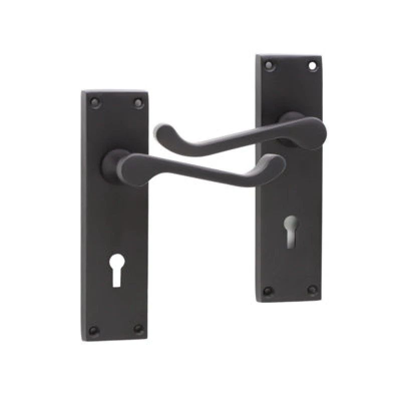 Image of Spira Brass Victorian Scroll Lock Lever Handle 150mm Matt Black