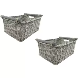 Image of SET OF 2 Kitchen Log Fireplace Wicker Storage Basket With Handles Xmas Empty Hamper Basket [Grey,Set of 2 Medium 38x30x18cm]