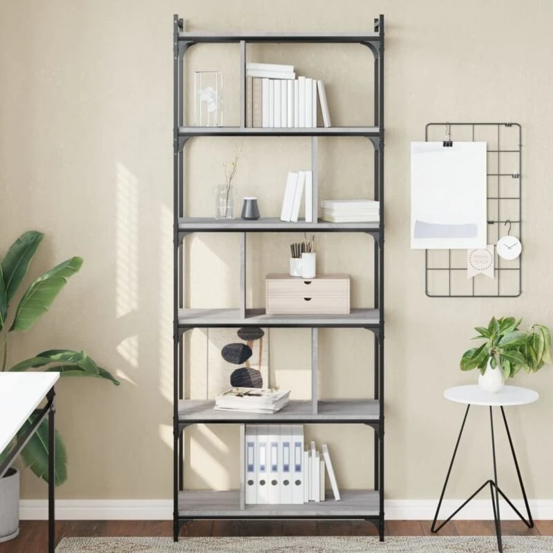 Image of Vidaxl Bookcase 6-tier Grey Sonoma 76X32X192cm Engineered Wood, Grey 833948