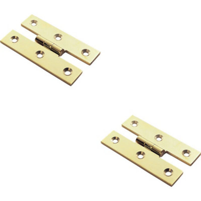 Image of Loops 2x PAIR 63 x 38 x 2mm H Pattern Cabinet Hinge Polished Brass Cupboard Door Metallics