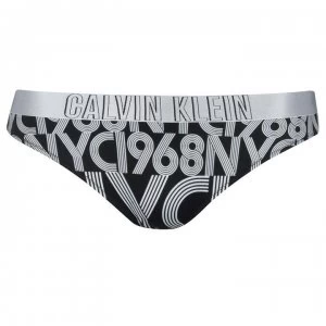 Image of Calvin Klein Calvin Logo Print Classic Bikini Top - Black Print
