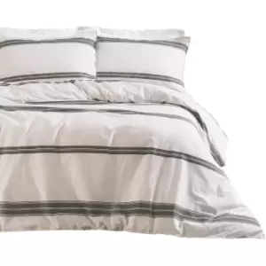Image of The Linen Yard Osman Duvet Cover Set (Superking) (Ecru/Grey) - Ecru/Grey