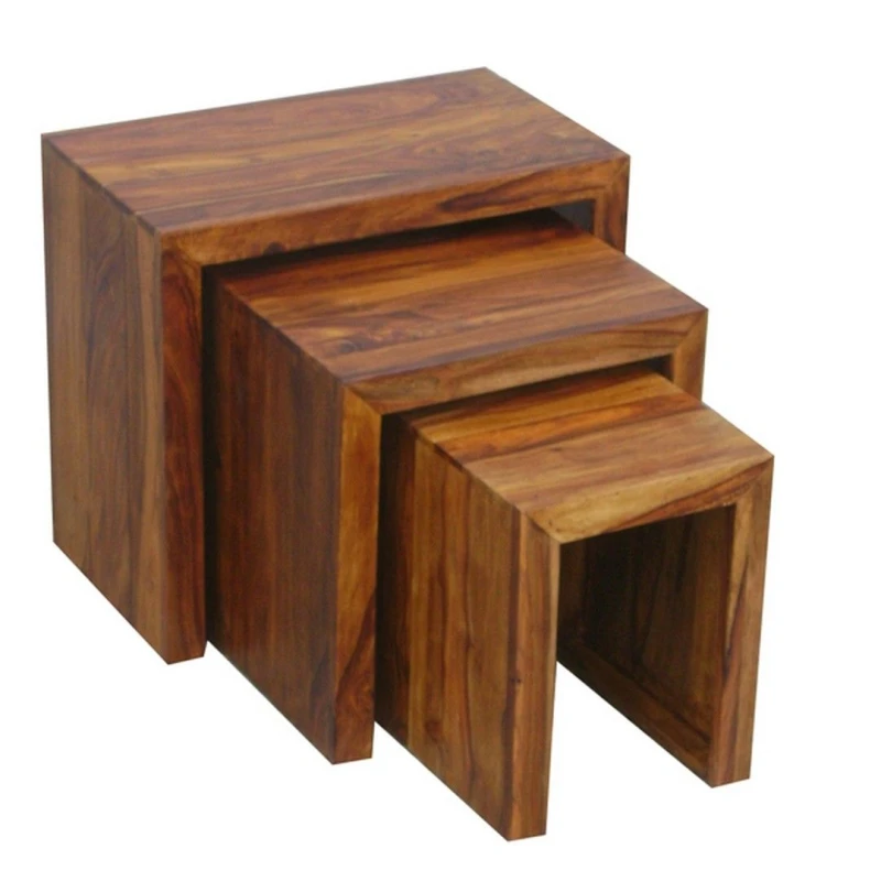 Image of Jaipur Furniture Ltd Cube Nest Tables - Sheesham Wood - L30 x W50 x H45cm - Honey Dark Finish in Brown Brown Unisex