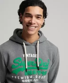 Image of Superdry Mens Vintage Logo Classic Hoodie Grey / Rich Charcoal Marl - Size: L