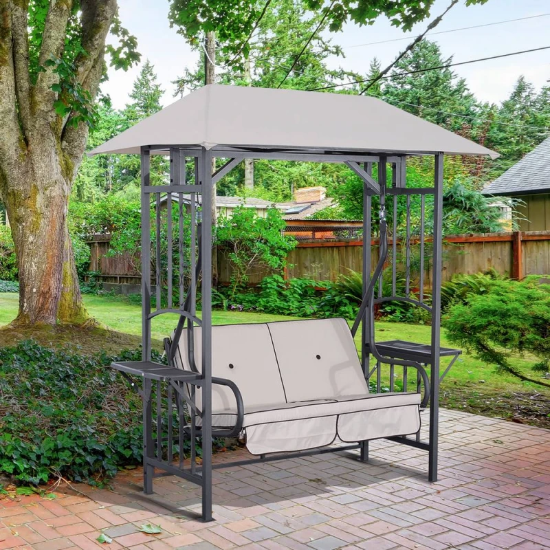 Image of Outsunny Outdoor Garden 2 Seater Canopy Swing Seat Porch Loveseat Hammock Chair Beige