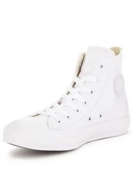 Image of Converse Chuck Taylor All Star Leather Hi-Tops, White/White, Size 6.5, Women