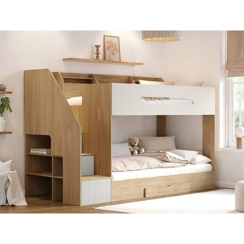 Image of Flair Finn Staircase Bunk Bed with Storage in White Size: Single White Unisex Single