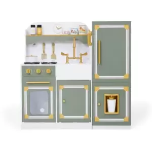 Image of Deluxe Play Kitchen, Refrigerator and 15 Accessories, Green - Teamson Kids